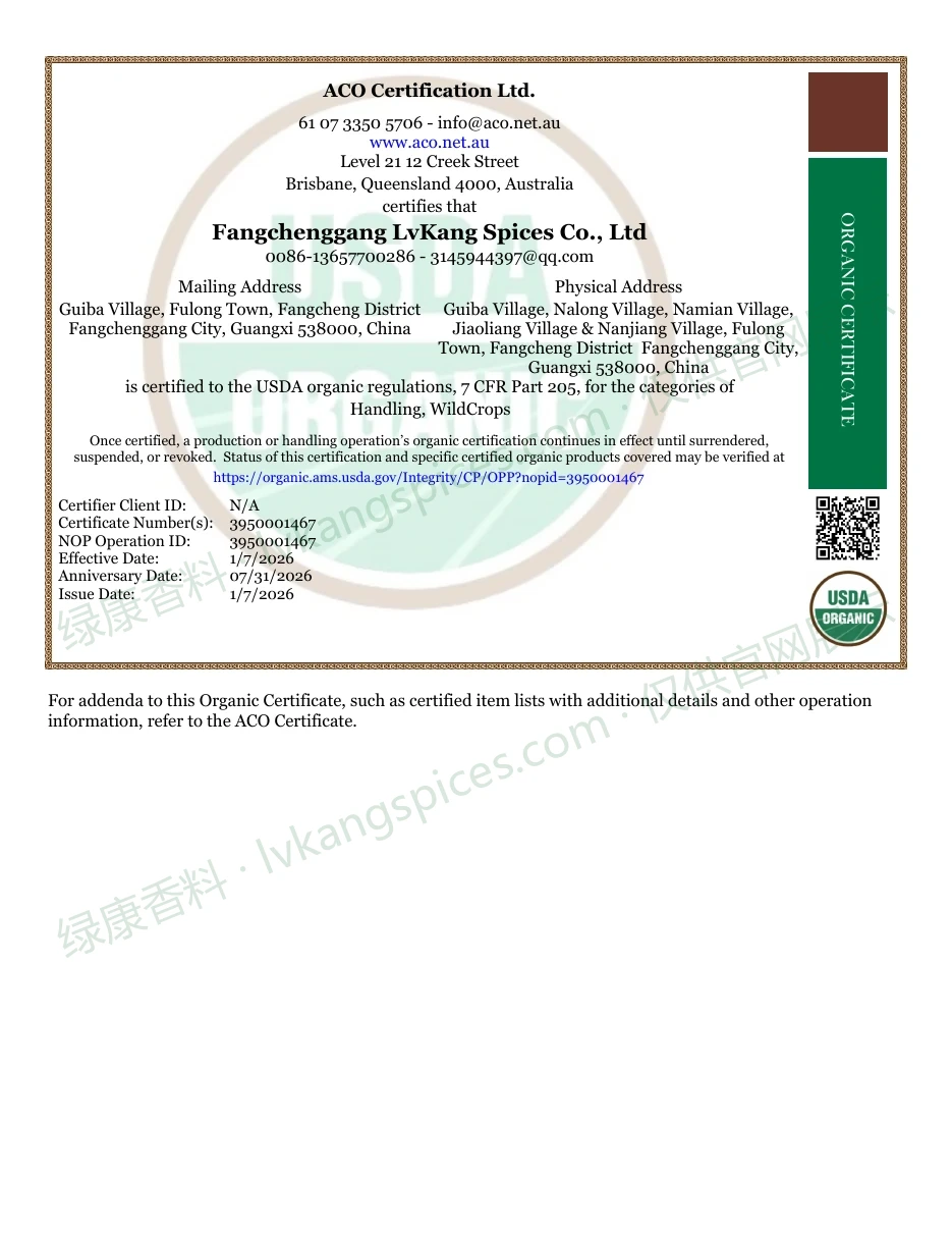 USDA Organic · 2026 document for Lvkang